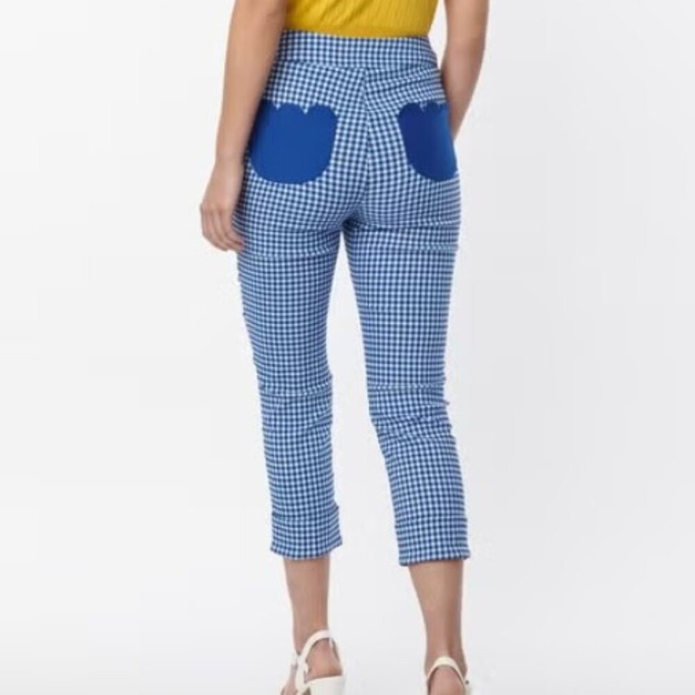 Blue Gingham Capris w/ Tulip Petal Back Pockets